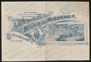 1896 Bp. Kígyó tér(Ferenciek tere), Kunz és Mössmer Asztalnemű, vászon- és fehérnemű üzletének díszes fejléces számlája 5 kr okmánybélyeggel