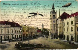Munkács, Árpád tér, léghajó, repülő / futuristic view, collage