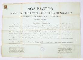 1920 Kolozsvári egyetem jogi karának államtudományi diplomája