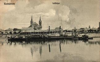Komárom, Komárno; a város látképe, 6774. számú uszály, gőzhajó / general view, Barge no. 6674, Steamship (EK)