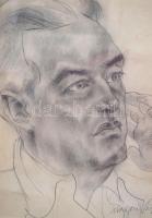 Mágori Varga Béla (1897-1988) : Önarckép. Ceruza, papír, jelzett, üvegezett keretben, 29×22 cm