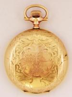 cca 1930 Elgin másodpercmutatós zsebóra, díszes, gravírozott tokkal, tájkép díszítéssel. Szép állapo...