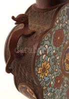 cca 1900 Kínai sárkányos asztali lámpa, réz lámpatest, zománc díszítéssel, pótolt burával, későbbi b...