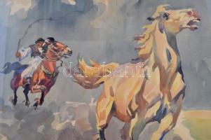 Olvashatatlan jelzéssel: Csikós. Akvarell, papír, üvegezett keretben, 40×50 cm