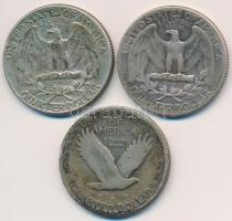 Amerikai Egyesült Államok 1929. 1/4$ Ag "Standing Liberty" + 1941-1944. 1/4$ Ag "Wash...