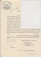 cca 1940 A Lipótvárosi társaskör háborús emlék felállításáról szóló levele dr. Dési Géza országgyűlési képviselő aláírásával. (a levél hiányos)