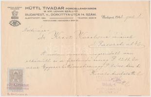 1943 Hüttl TIvadar porcelánygyáros (Aquincum) 3 számlája, rajta saját kezű aláírással