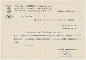 1943 Hüttl TIvadar porcelánygyáros (Aquincum) 3 számlája, rajta saját kezű aláírással