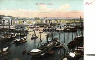 Naples, Napoli; Via Piliero e porto / port steamships (EB)