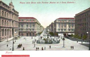 Naples, Napoli; Piazza della Borsa, Fontana Medina, Corso Umberto I