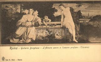 Rome, Roma; Galleria Borghese, Amore sacro, amore proano / Erotic nude art postcard s: Tiziano