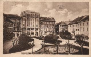 Pozsony, Bratislava; 2 db régi képeslap, az egyik fotó lap - Főtér, Magyar Leszámoló és Pénzváltó Ba...