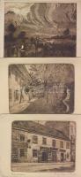 1930 3 db rézmetszet /9x12cm/, köztük Pravotinszky Lajos festő és grafikustól, aláírásával