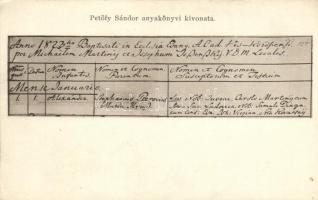 Petőfi Sándor anyakönyvi kivonata / birth certificate of Petőfi Sándor (EK)