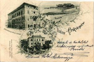 Crikvenica, 'Kupaliste, Hotel nadvojvodkinji Clotildi, Vojnicko Ijeciliste' / Fürdőház, Klotild főhercegnő Szálló, Katonai szanatórium / bathing house, hotel, military sanatorium, floral (vágott / cut)