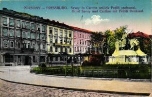 Pozsony, Bratislava; Savoy és Carlton szállók, Petőfi szobor (EB)