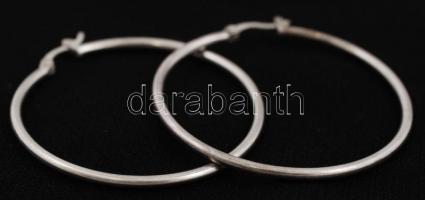 Ezüst karika-fülbevaló, Ag, nettó: 7,2gr., jelzett, d:4cm /Silver hoop earrings, Ag, net.: 7,2gr, marked, d: 4cm