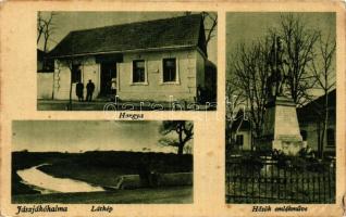 1949 Jászjákóhalma, Hangya szövetkezet, Hősök emlékműve, kiadja a Jászjákóhalmi Hangya Szövetkezet, 'A Népfront Béke, Jólét, Szabadság!' So. Stpl., (Rb)