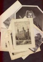 9 angol metszet, főleg tájak, + karikatúra