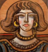 Scheiber Hugó  (1873-1950): Sárga gyöngysoros hölgy. Vegyes technika, papír, jelzett, üvegezett kere...