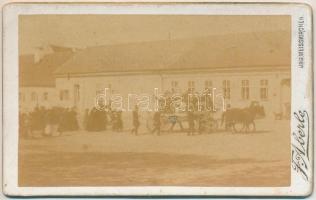 1880-1900 Halottas menet, keményhátú fotó Franz Merle U. Weissenkirchen-i műterméből, 6x10cm