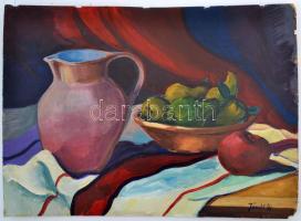 Jándi jelzéssel: Asztali csendélet. Olaj, falemez, sérült, 44×59 cm