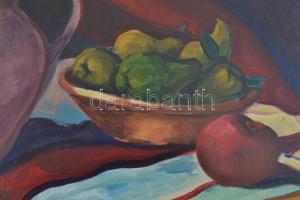 Jándi jelzéssel: Asztali csendélet. Olaj, falemez, sérült, 44×59 cm