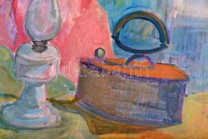 Pittner jelzéssel: Asztali csendélet. Olaj, falemez, sérült, 38×40 cm