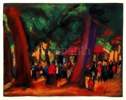 Jándi jelzéssel: Forgatag. Pasztell, papír, 34×44 cm