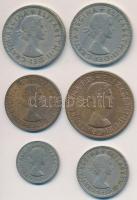 Nagy-Britannia 1954. 2Sh + 1955. 1Sh + 1962. 2Sh + 1965. 6P + 1967. 1/2P + 1P "II. Erzsébet" T:2,2- Great Britain 1954. 2 Shillings + 1955. 1 Shilling + 1962. 2 Shillings + 1965. 6 Pence + 1967. 1/2 Penny + 1 Penny "Elizabeth II" C:XF,VF