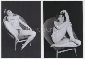 cca 1972 Fotelban, egy hotelban, 4 db korabeli negatívról készült modern nagyítás, finoman erotikus ...