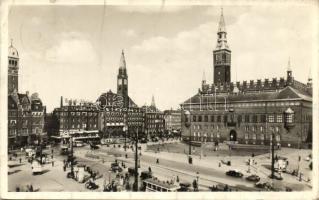 1947 Copenhagen, Kobenhavn; City Hall Square, automobiles, trams (fa)