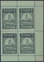 1930 Szolnok városi illeték 1P ívsarki négyestömb (6.000)