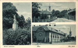 Aba, Hősök emlékműve, Református iskola, utca, kiadja Obernyik Ferenc fényképész, Sárbogárd (EK)