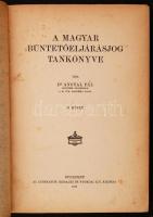 dr. Angyal Pál: A magyar büntetőeljárásjog tankönyve. I-II. Bp., 1915-1917. Athenaeum. Korabeli kopottas, aranyozott egészvászon-kötésben. Gerincén apró sérülés.