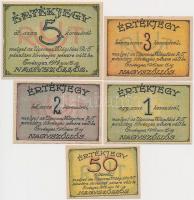 Nagyszőllős 1919. 50f + 1K + 2K + 3K + 5K "Ugocsai Világítási Rt." értékjegyek eredeti bor...