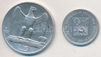 Olaszország 1927R 5L Ag "III. Viktor Emánuel" + Kanada 1960. 50c Ag "II. Erzsébet&quo...