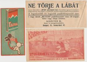 cca 1900-30 Tisztítószeres számolócédulák, különböző méretben és minőségben, 3db, 14x8cm és 6x11cm