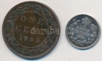 Kanada 1893. 1c Br "Viktória" + 1913. 5c Ag "V. György" T:2-
Canada 1893. 1 Cen...