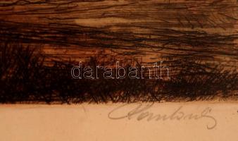 Paulovits Pál (1892-1975): Keresztútnál. Rézkarc, papír, jelzett, Üvegezett keretben, 26×34 cm