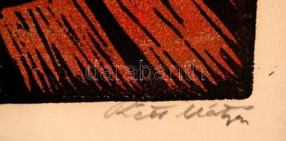 Réti Mátyás (1922-2002): Csendélet. Színezett linó, papír, jelzett, üvegezett keretben, 29×43 cm