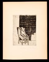 Csohány Kálmán(1925-1980): Szék. Rézkarc (próba), papír, jelzett, 13×10 cm