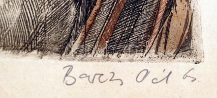 Barczi Pál (1933-2003): Szekéren. Színezett rézkarc, papír, jelzett, 26×36 cm