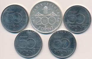 1992. 200Ft Ag "MNB" + 2006-2007. 50Ft (4x) emlékkiadások T:2