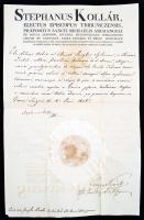 1838 Kollár István püspök fejléces levele saját kezű aláírásával, száraz pecséttel, 38x24cm