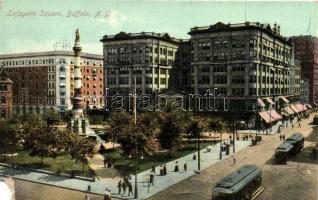 Buffalo, New York; Lafayette Square, statue, trams (EM)