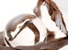 Ronald Van Ruyckevelt (1928-): Dawn of the Millenium. Festett bronz, üveggolyóval / Painted bronze, ...