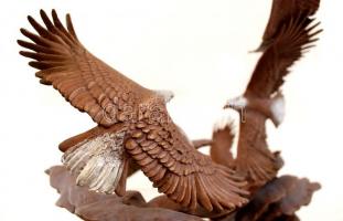 Ronald Van Ruyckevelt (1928-): Dawn of the Millenium. Festett bronz, üveggolyóval / Painted bronze, ...