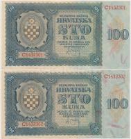Független Horvát Állam 1941. 100K (5x) közte 3+2 sorszámkövető T:I-
Independent State of Croatia 19...