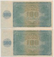 Független Horvát Állam 1941. 100K (5x) közte 3+2 sorszámkövető T:I-
Independent State of Croatia 19...